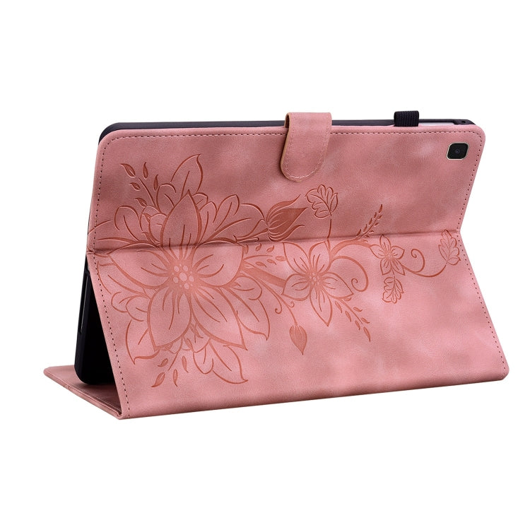 For Samsung Galaxy Tab A7 10.4 Lily Embossed Leather Smart Tablet Case(Pink) by bashfashion