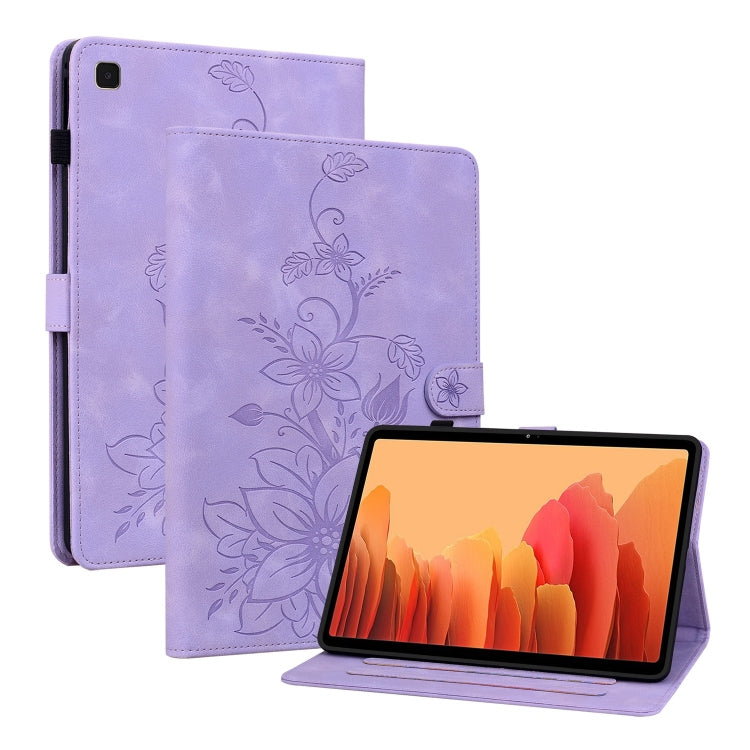 For Samsung Galaxy Tab A7 10.4 Lily Embossed Leather Smart Tablet Case(Purple) by bashfashion