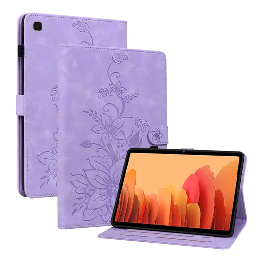 For Samsung Galaxy Tab A7 10.4 Lily Embossed Leather Smart Tablet Case(Purple) by bashfashion