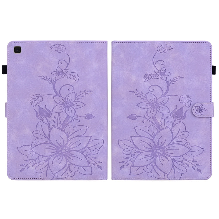 For Samsung Galaxy Tab A7 10.4 Lily Embossed Leather Smart Tablet Case(Purple) by bashfashion