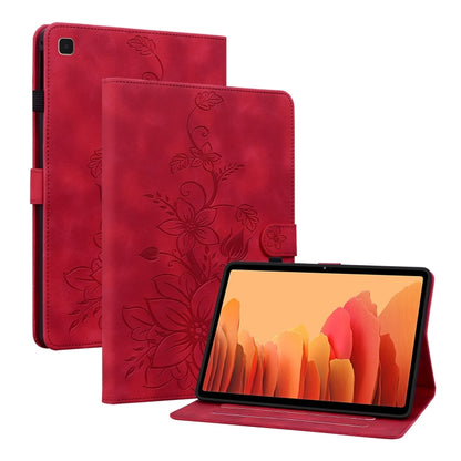 For Samsung Galaxy Tab A7 10.4 Lily Embossed Leather Smart Tablet Case(Red) by bashfashion