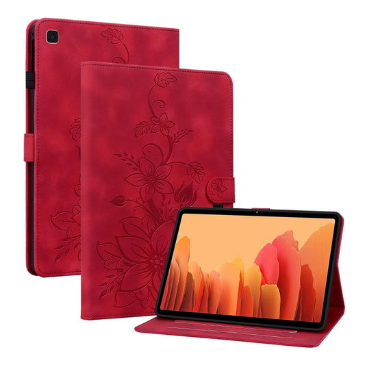 For Samsung Galaxy Tab A7 10.4 Lily Embossed Leather Smart Tablet Case(Red) by bashfashion