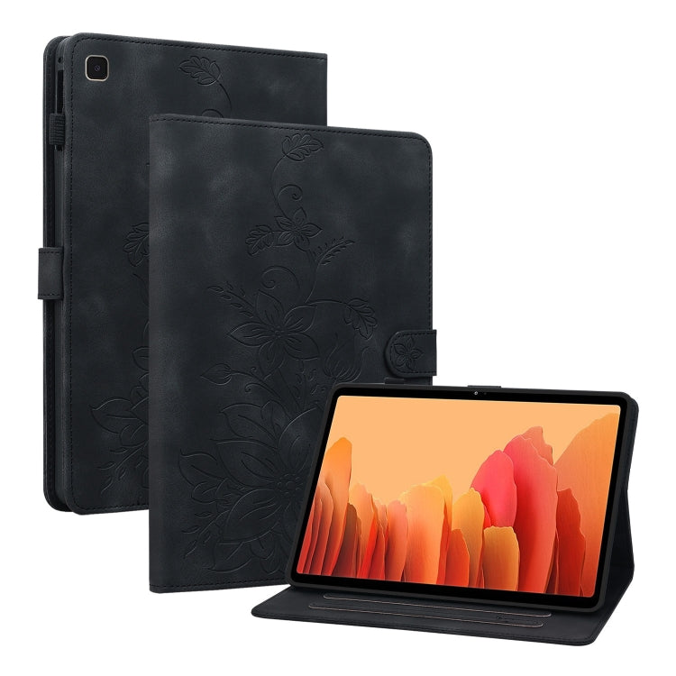 For Samsung Galaxy Tab A7 10.4 Lily Embossed Leather Smart Tablet Case(Black) by bashfashion