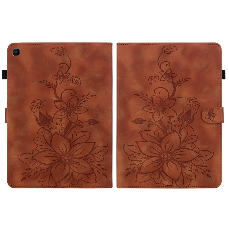 For Samsung Galaxy Tab S6 Lite Lily Embossed Leather Smart Tablet Case(Brown) by bashfashion
