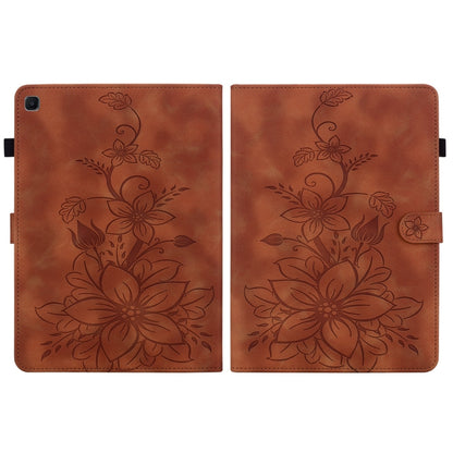 For Samsung Galaxy Tab S6 Lite Lily Embossed Leather Smart Tablet Case(Brown) by bashfashion
