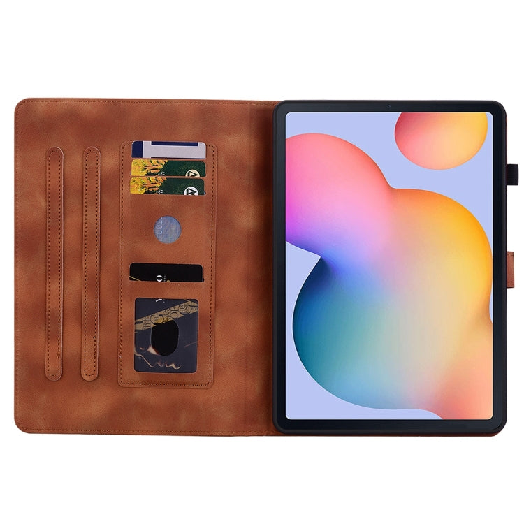 For Samsung Galaxy Tab S6 Lite Lily Embossed Leather Smart Tablet Case(Brown) by bashfashion