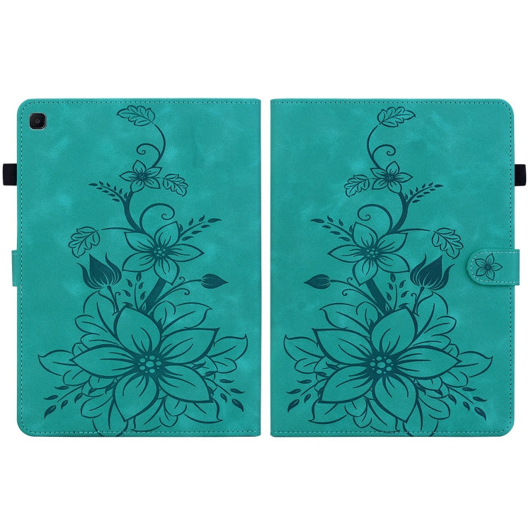 For Samsung Galaxy Tab S6 Lite Lily Embossed Leather Smart Tablet Case(Green) by bashfashion