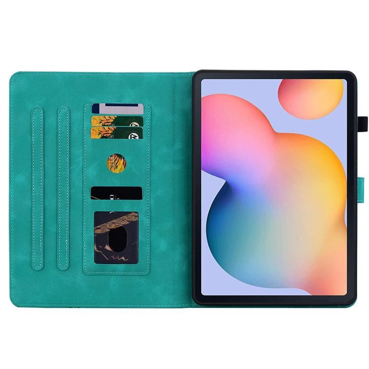 For Samsung Galaxy Tab S6 Lite Lily Embossed Leather Smart Tablet Case(Green) by bashfashion