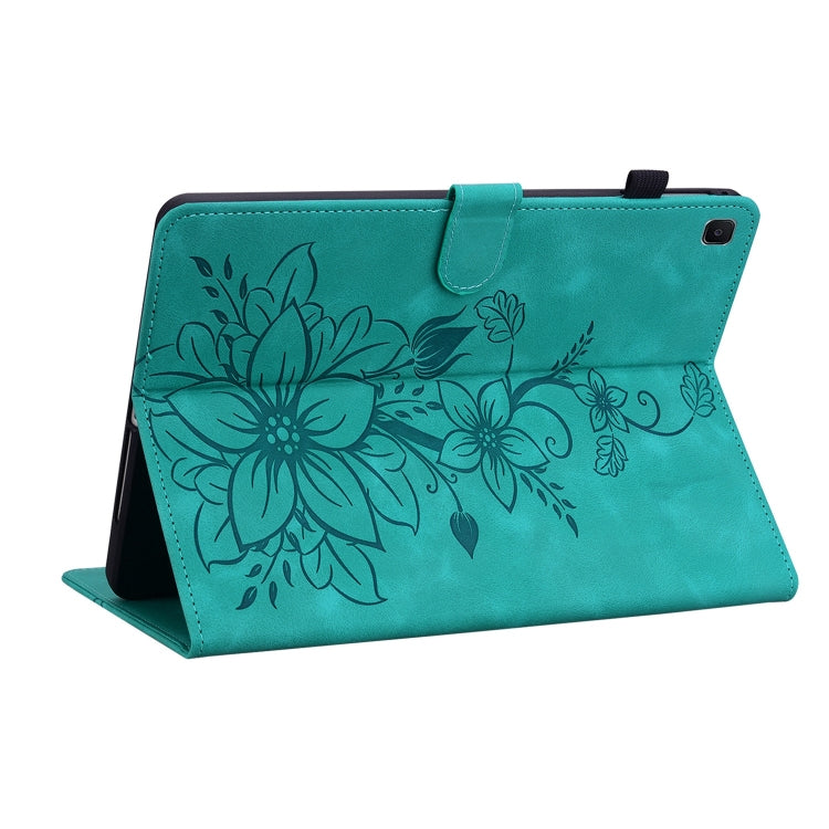 For Samsung Galaxy Tab S6 Lite Lily Embossed Leather Smart Tablet Case(Green) by bashfashion