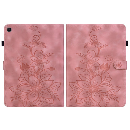 For Samsung Galaxy Tab S6 Lite Lily Embossed Leather Smart Tablet Case(Pink) by bashfashion