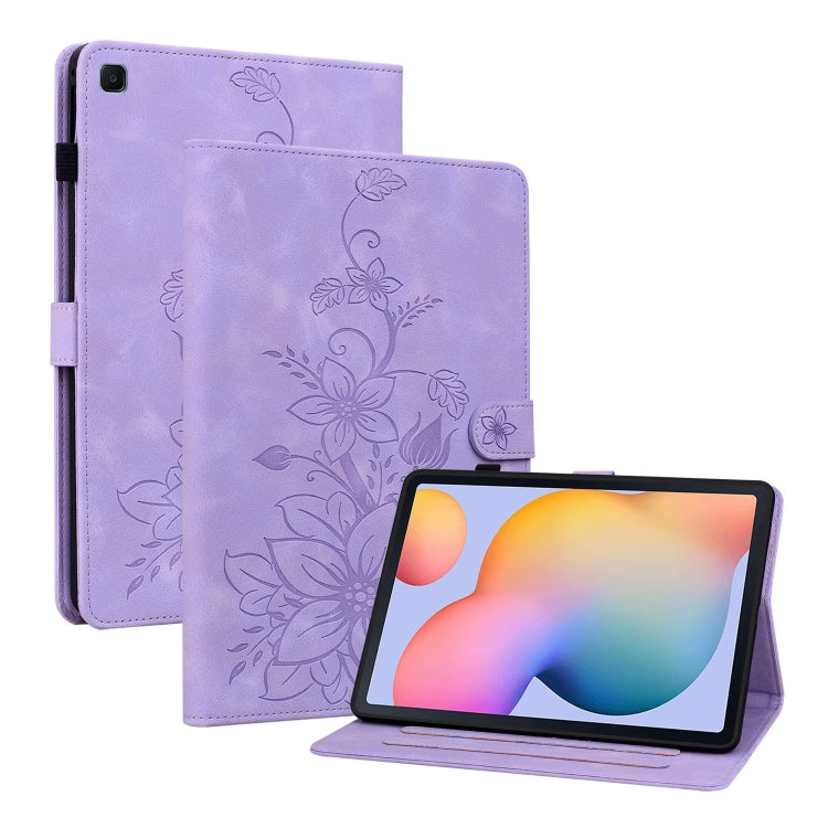 For Samsung Galaxy Tab S6 Lite Lily Embossed Leather Smart Tablet Case(Purple) by bashfashion