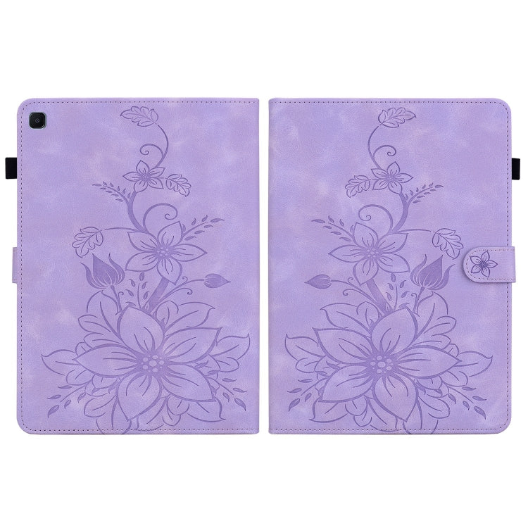 For Samsung Galaxy Tab S6 Lite Lily Embossed Leather Smart Tablet Case(Purple) by bashfashion