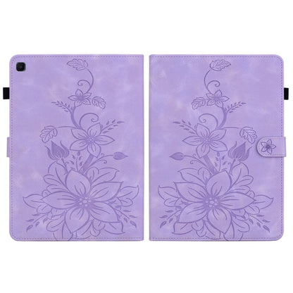 For Samsung Galaxy Tab S6 Lite Lily Embossed Leather Smart Tablet Case(Purple) by bashfashion