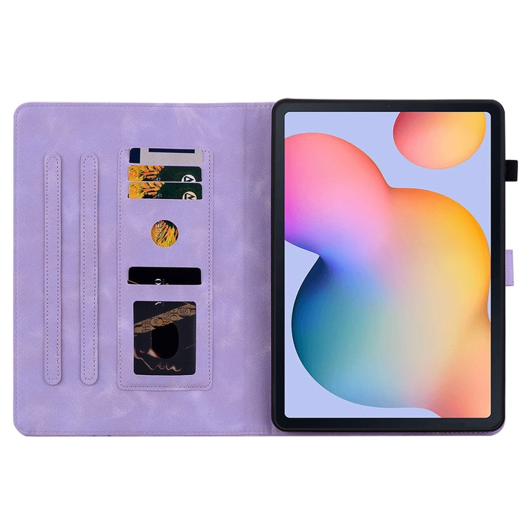 For Samsung Galaxy Tab S6 Lite Lily Embossed Leather Smart Tablet Case(Purple) by bashfashion