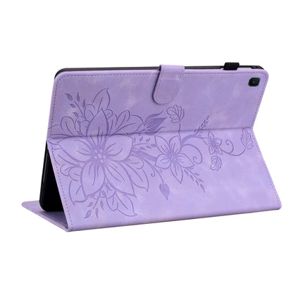 For Samsung Galaxy Tab S6 Lite Lily Embossed Leather Smart Tablet Case(Purple) by bashfashion