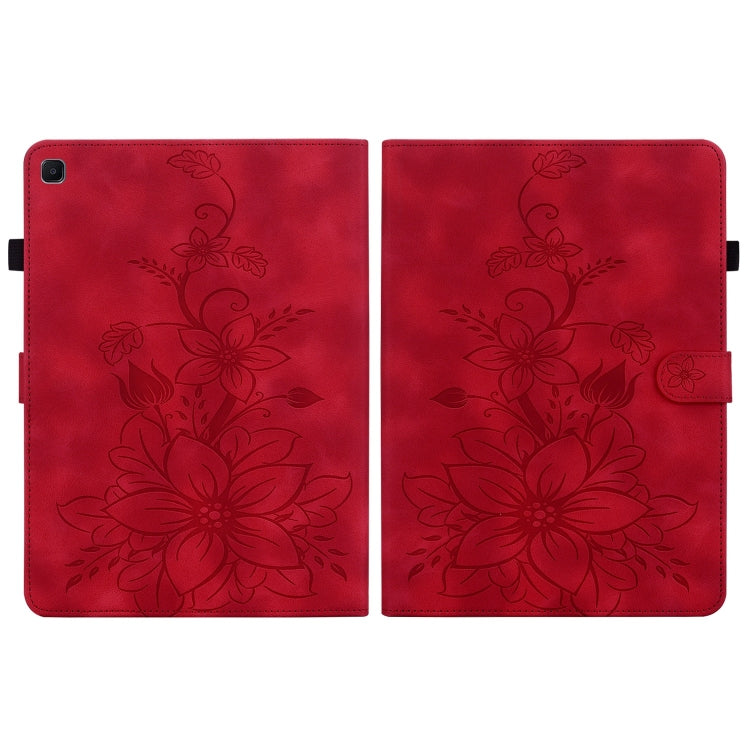 For Samsung Galaxy Tab S6 Lite Lily Embossed Leather Smart Tablet Case(Red) by bashfashion