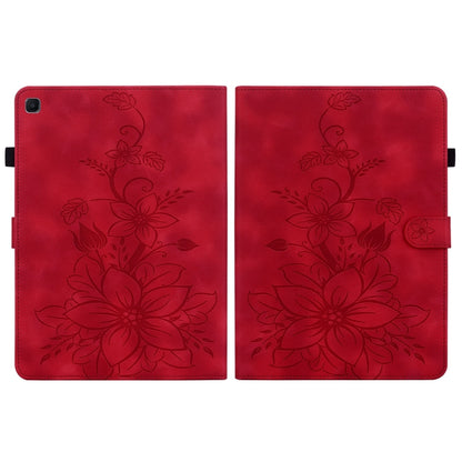 For Samsung Galaxy Tab S6 Lite Lily Embossed Leather Smart Tablet Case(Red) by bashfashion