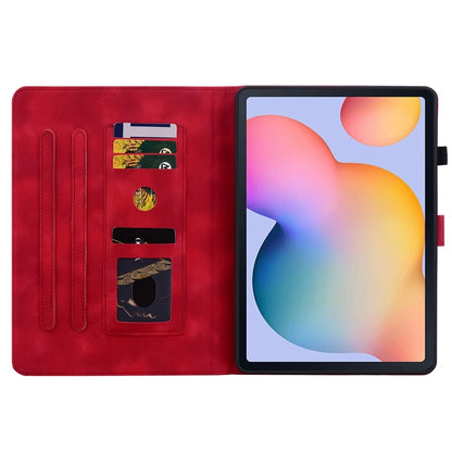 For Samsung Galaxy Tab S6 Lite Lily Embossed Leather Smart Tablet Case(Red) by bashfashion