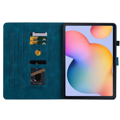 For Samsung Galaxy Tab S6 Lite Lily Embossed Leather Smart Tablet Case(Dark Blue) by bashfashion