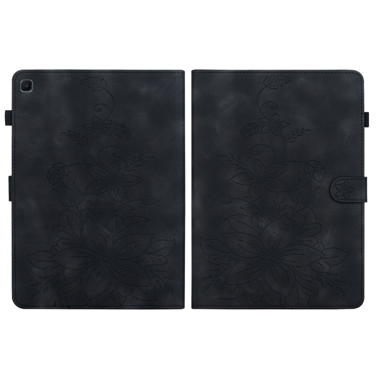 For Samsung Galaxy Tab S6 Lite Lily Embossed Leather Smart Tablet Case(Black) by bashfashion
