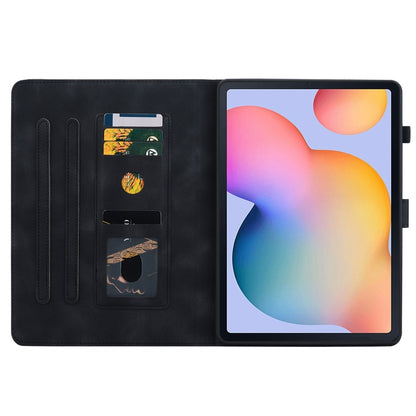 For Samsung Galaxy Tab S6 Lite Lily Embossed Leather Smart Tablet Case(Black) by bashfashion