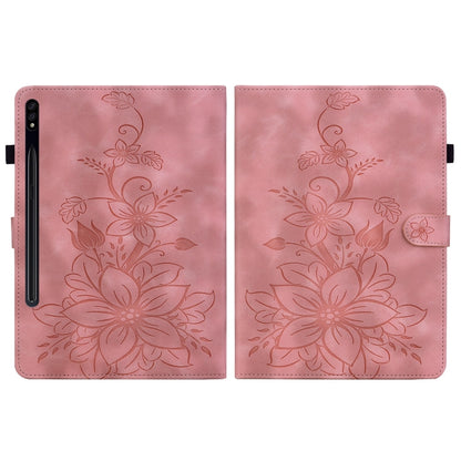 For Samsung Galaxy Tab S7 FE/S8+/S7+ Lily Embossed Leather Tablet Case(Pink) by bashfashion