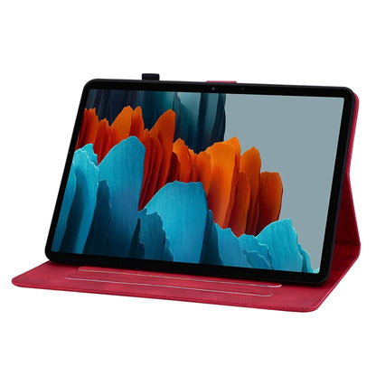 For Samsung Galaxy Tab S7 FE/S8+/S7+ Lily Embossed Leather Tablet Case(Red) by bashfashion