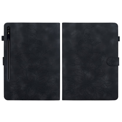 For Samsung Galaxy Tab S7 FE/S8+/S7+ Lily Embossed Leather Tablet Case(Black) by bashfashion