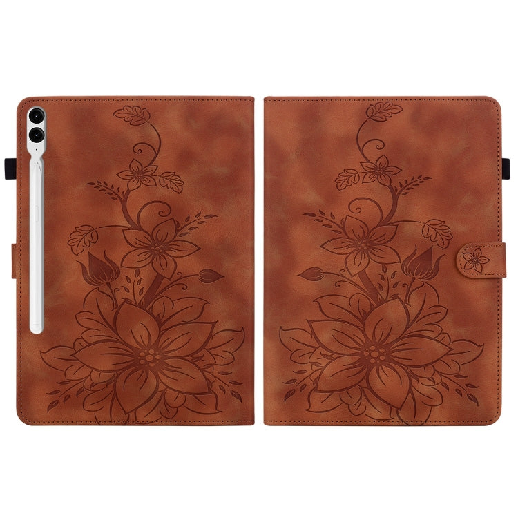 For Samsung Galaxy Tab S9+ / S9 FE+ Lily Embossed Leather Tablet Case(Brown) by bashfashion
