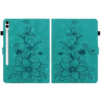 For Samsung Galaxy Tab S9+ / S9 FE+ Lily Embossed Leather Tablet Case(Green) by bashfashion