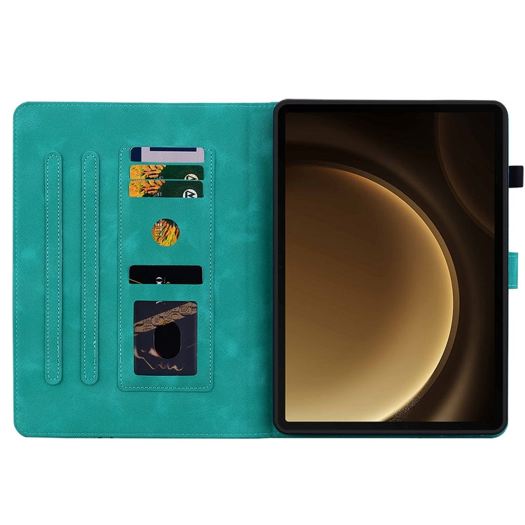 For Samsung Galaxy Tab S9+ / S9 FE+ Lily Embossed Leather Tablet Case(Green) by bashfashion