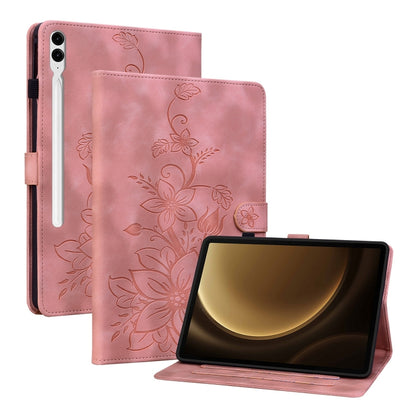 For Samsung Galaxy Tab S9+ / S9 FE+ Lily Embossed Leather Tablet Case(Pink) by bashfashion
