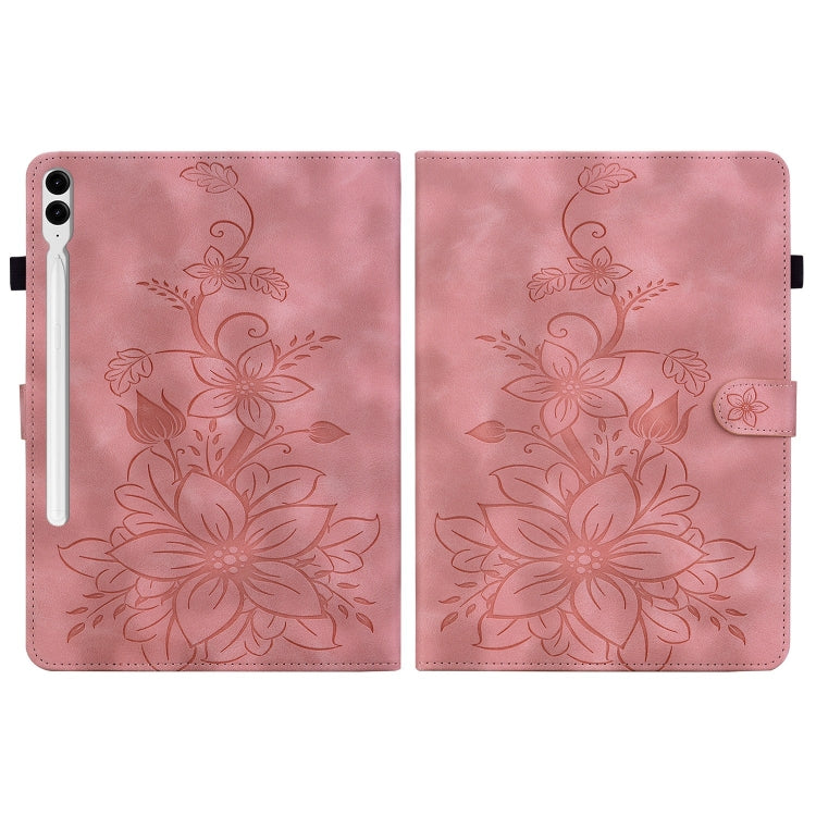 For Samsung Galaxy Tab S9+ / S9 FE+ Lily Embossed Leather Tablet Case(Pink) by bashfashion