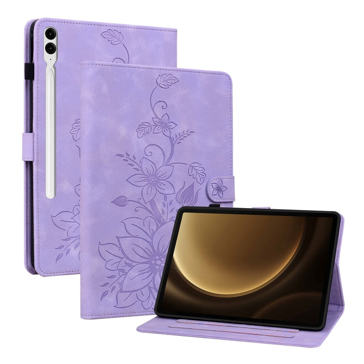 For Samsung Galaxy Tab S9+ / S9 FE+ Lily Embossed Leather Tablet Case(Purple) by bashfashion