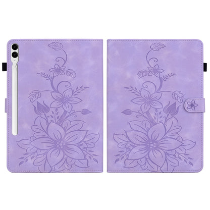 For Samsung Galaxy Tab S9+ / S9 FE+ Lily Embossed Leather Tablet Case(Purple) by bashfashion