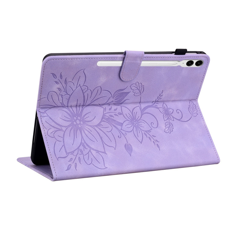 For Samsung Galaxy Tab S9+ / S9 FE+ Lily Embossed Leather Tablet Case(Purple) by bashfashion