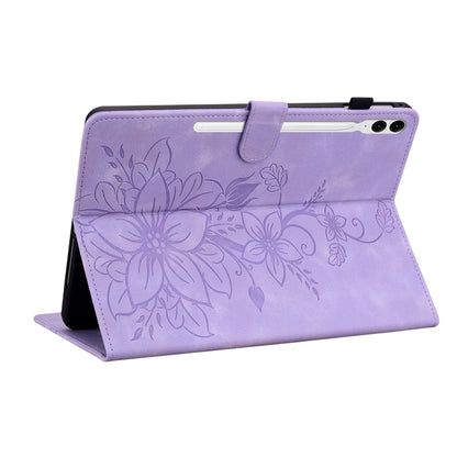 For Samsung Galaxy Tab S9+ / S9 FE+ Lily Embossed Leather Tablet Case(Purple) by bashfashion