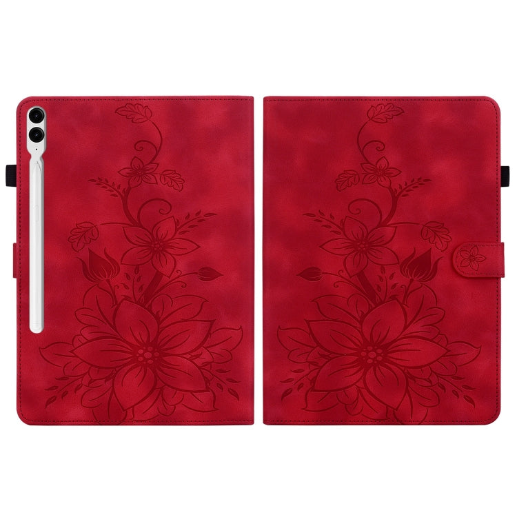 For Samsung Galaxy Tab S9+ / S9 FE+ Lily Embossed Leather Tablet Case(Red) by bashfashion