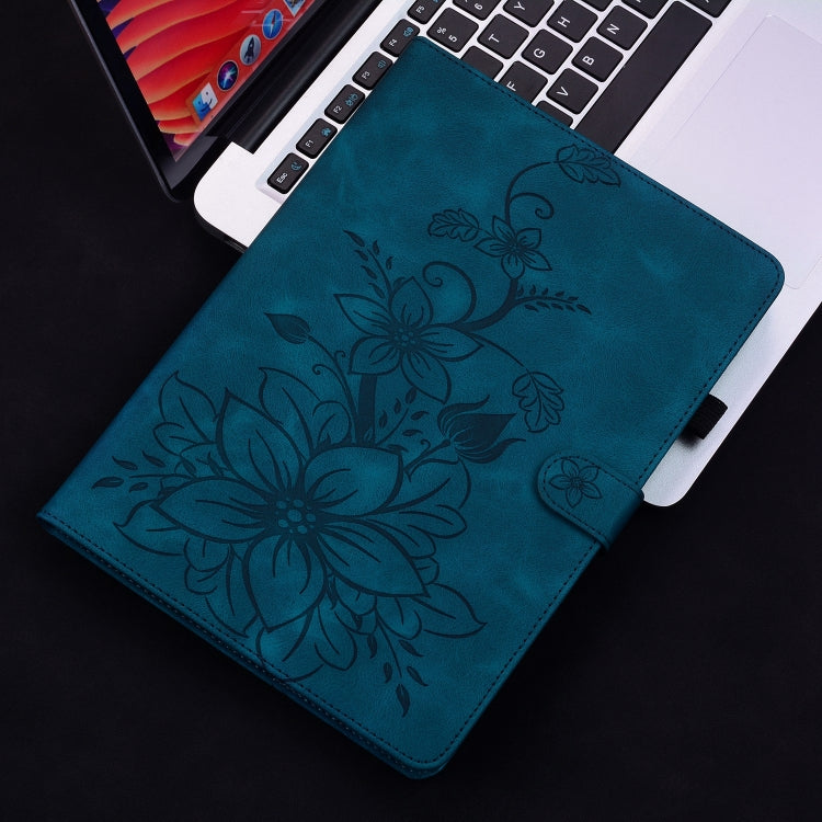 For Samsung Galaxy Tab S9+ / S9 FE+ Lily Embossed Leather Tablet Case(Dark Blue) by bashfashion