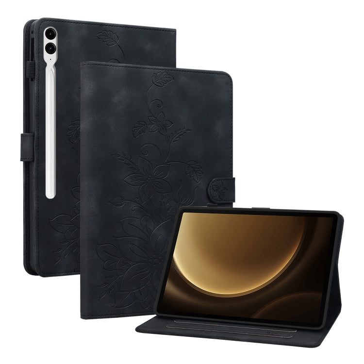 For Samsung Galaxy Tab S9+ / S9 FE+ Lily Embossed Leather Tablet Case(Black) by bashfashion