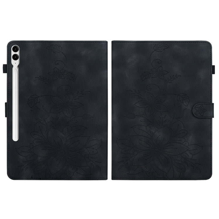 For Samsung Galaxy Tab S9+ / S9 FE+ Lily Embossed Leather Tablet Case(Black) by bashfashion