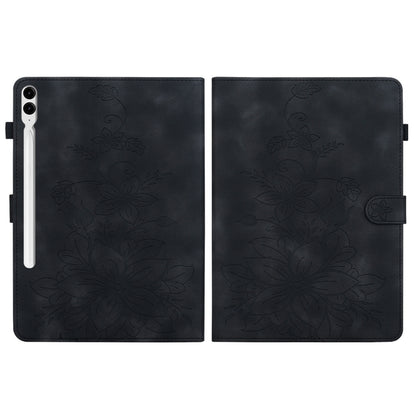 For Samsung Galaxy Tab S9+ / S9 FE+ Lily Embossed Leather Tablet Case(Black) by bashfashion