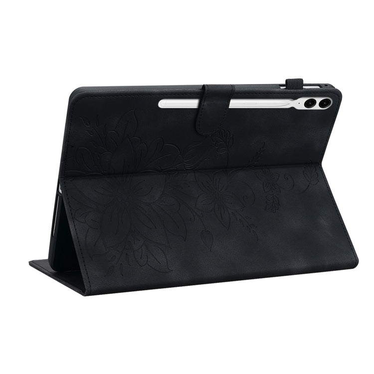 For Samsung Galaxy Tab S9+ / S9 FE+ Lily Embossed Leather Tablet Case(Black) by bashfashion