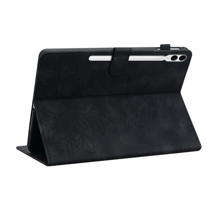 For Samsung Galaxy Tab S9+ / S9 FE+ Lily Embossed Leather Tablet Case(Black) by bashfashion