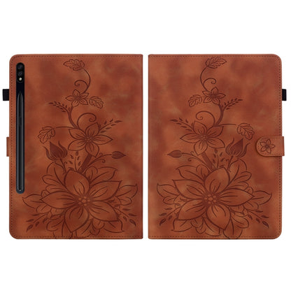For Samsung Galaxy Tab S7 / S8 Lily Embossed Leather Tablet Case(Brown) by bashfashion