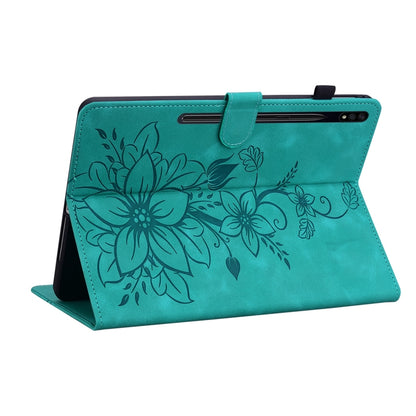 For Samsung Galaxy Tab S7 / S8 Lily Embossed Leather Tablet Case(Green) by bashfashion