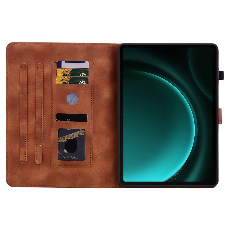 For Samsung Galaxy Tab S9 / S9 FE Lily Embossed Leather Tablet Case(Brown) by bashfashion