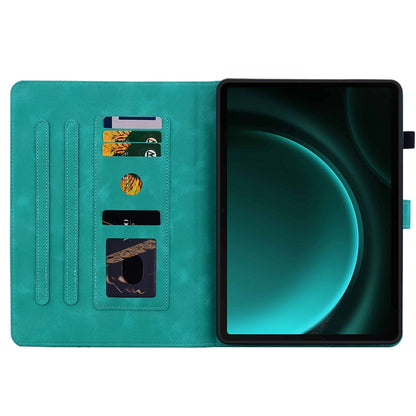 For Samsung Galaxy Tab S9 / S9 FE Lily Embossed Leather Tablet Case(Green) by bashfashion