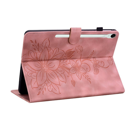 For Samsung Galaxy Tab S9 / S9 FE Lily Embossed Leather Tablet Case(Pink) by bashfashion