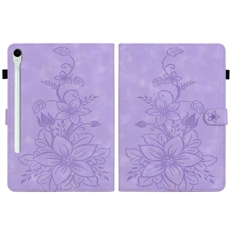 For Samsung Galaxy Tab S9 / S9 FE Lily Embossed Leather Tablet Case(Purple) by bashfashion